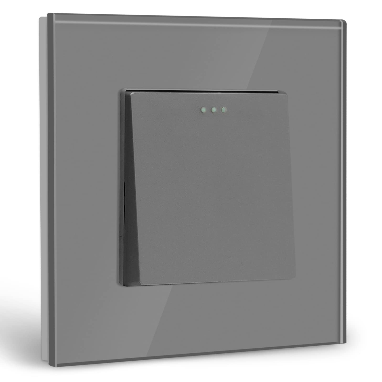BSEED Light Switch 1 Gang 1 Way Glass Light Switches Screwless 10A Rocker Tactile Wall Switch Grey Crystal Toggle Switch