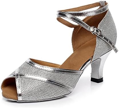 Kevin Fashion KQJ7080 Women's Low Heel Silver Glitter Latin Salsa Tango Wedding Sandals 7 US