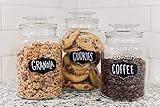 Godinger 3-piece Airtight Glass Canisters - Round Clear Storage Containers with Sealed Lids, Chalkboard Jar Set of 3, Chalk Included - Perfect Housewarming Gift