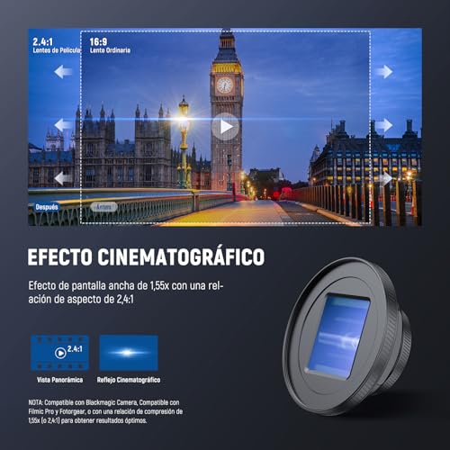 NEEWER 1.55X Blue Flare Anamorphic Lens Mobile Camera with 17mm Threaded Clip, 4 Elements 4 Groups 2.4:1 Wide Screen Cinema Effect Mobile Photography Compatible with iPhone Android Samsung, LS-75
