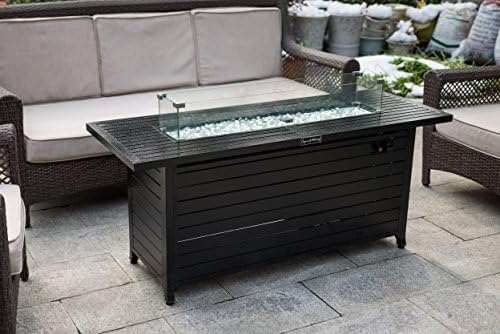 Legacy Heating Extruded Aluminum Rectangular Fire Table with Glass Wind Guard, with Cover and Table Lid