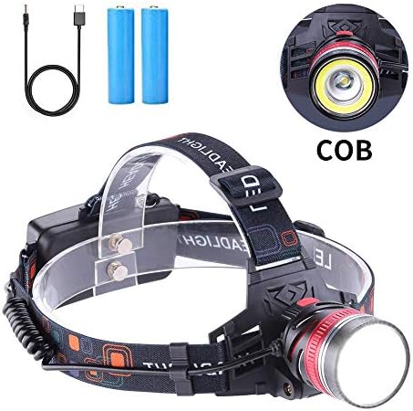 [2019 Newest Version] LED Headlamp Super Bright T6 Spot+ COB (Zoomable) Flood Light,High Lumen IPX4 Waterproof USB Rechargeable Headlight, 4 Modes Up-Close Work Head Light for Outdoor Camping Hunting