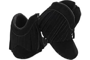 WILLFUN Baby Girls Boots with Tassels Infants Soft Sole Shoes Toddler Zipper Short Bootie