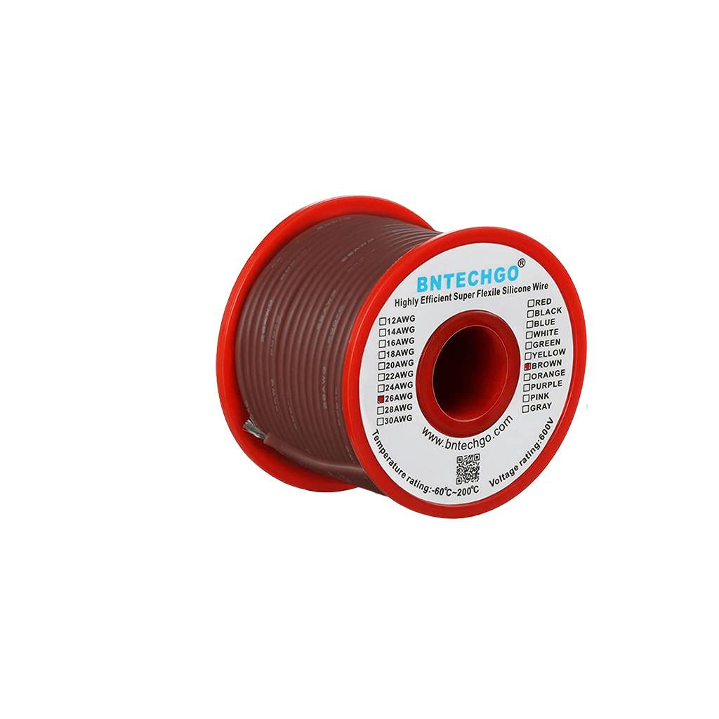BNTECHGO 26 Gauge Silicone Wire Spool Brown 50 ft Ultra Flexible High Temp 200 deg C 600V 26 AWG Silicone Rubber Wire 30 Strands of Tinned Copper Wire Stranded Wire for Model Low Impedance
