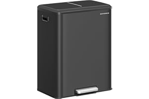 SONGMICS Trash Can, 2 x 8 Gallon (2 x 30 L) Double Garabge Can for Recycling and Waste, Stainless Steel, Soft-Close Lid, Inner Buckets, Wide Sturdy Pedal, Ink Black ULTB556B01