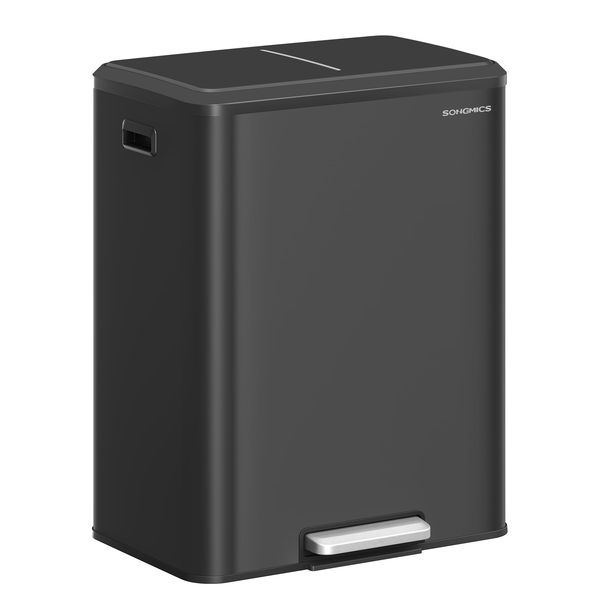 SONGMICS Trash Can, 2 x 8 Gallon (2 x 30 L) Double Garabge Can for Recycling and Waste, Stainless Steel, Soft-Close Lid, Inner Buckets, Wide Sturdy Pedal, Ink Black ULTB556B01 Image