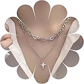 Iaceble Boho Layered Star Pendent Necklace Small Luck Star Necklace Celestial Star Choker Necklace Silver Paperclip Chain Necklace Jewelry for Women