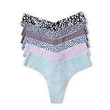 DOBREVA Women's 6 Pack Invisible Seamless Soft Low Rise Thong Bikini Hipster