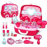 Life-Tandy Make Up Box Toy Set for Baby Little Girl Plastic Miniature Hair Dryer Comb Necklace Bracelet Ring Pretend Play Children