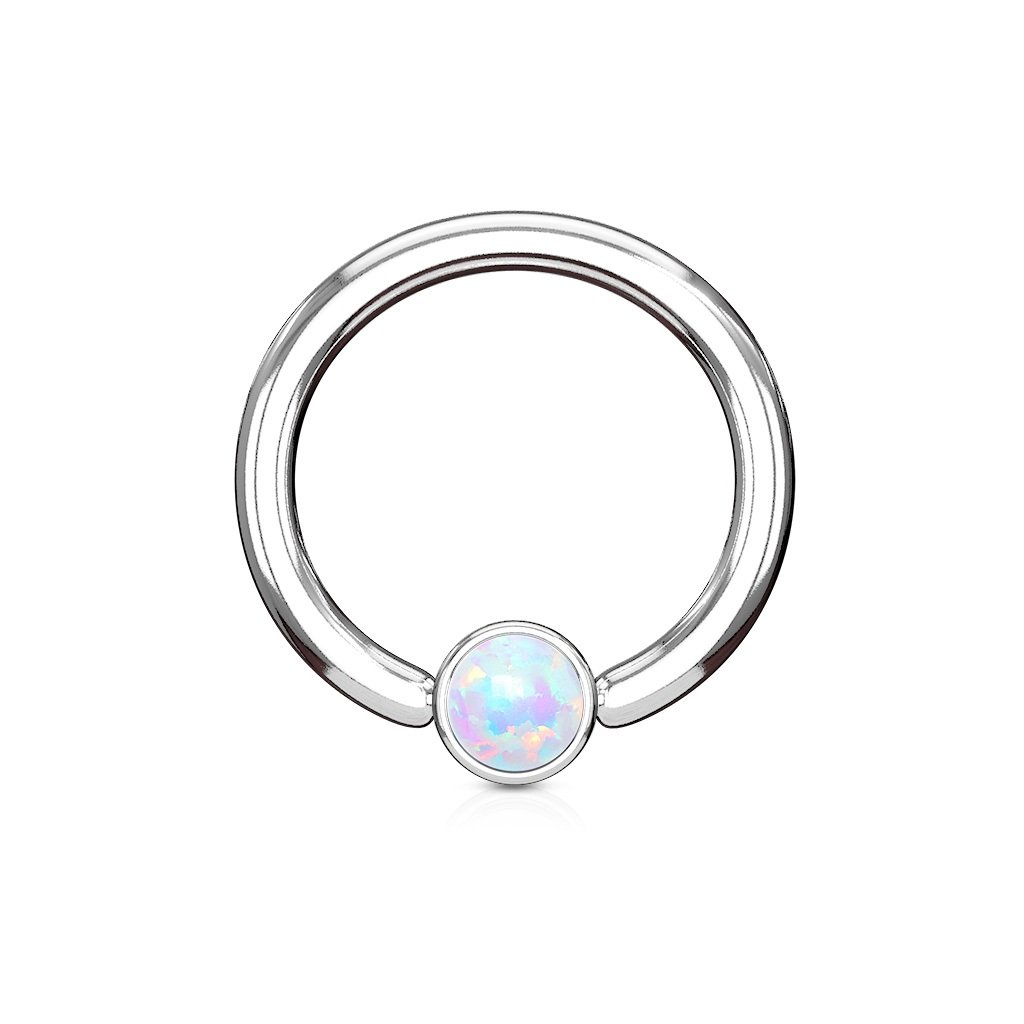 PiercedOff 316L Surgical Steel 1.6mm BCR with 4mm White Synthetic Opal Ball - Ring Size 10mm