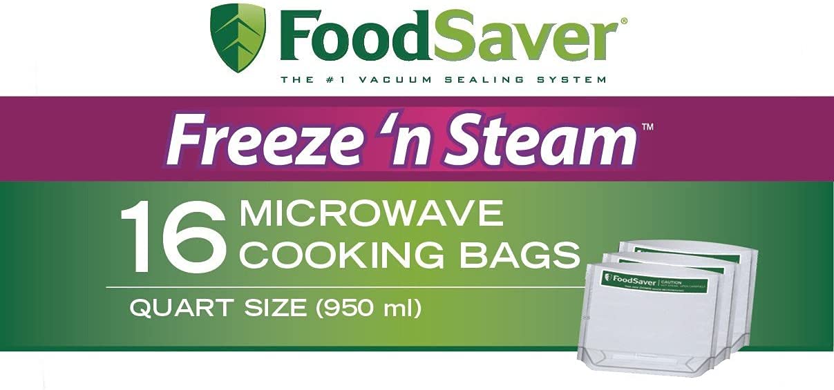 FOODSAVER 1-Quart Freeze 'n Steam Microwavable Single-Cooking Bags, 16 Count, Clear (Pack of 4)
