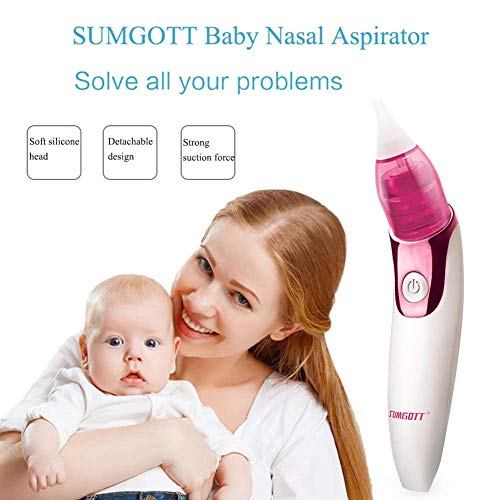 SUMGOTT Nasal Aspirator Baby Nose Suction - USB Charge Nose Sucker Newborn with 3 Suctions, Safer and Faster as Well as Hygienic for Infant and Toddler