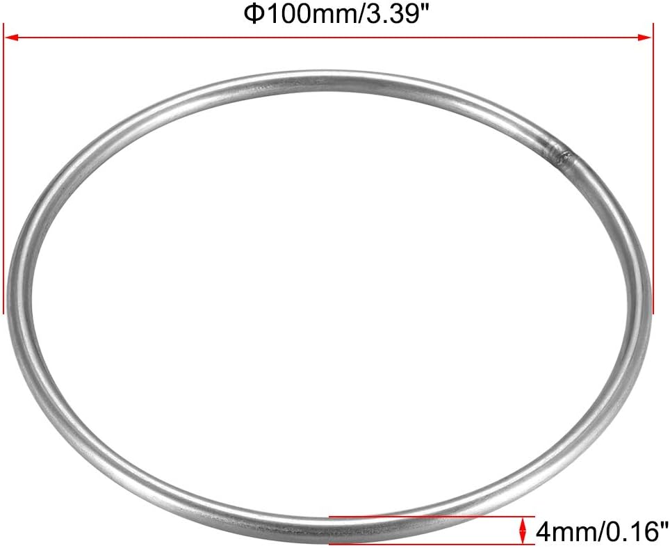 sourcing map 201 Stainless Steel O Ring 100mm(3.39") Outer Diameter 4mm Thickness Strapping Welded Round Rings 4pcs - Image 3