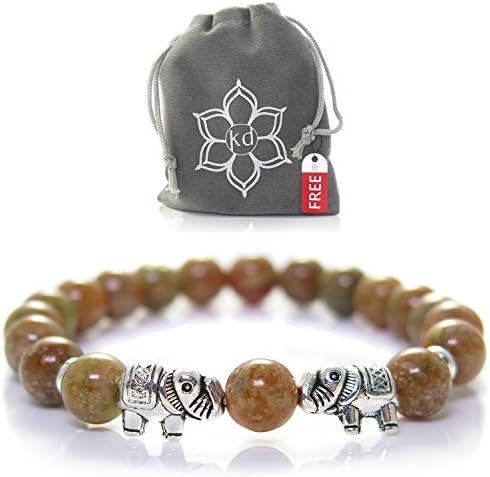 Unakite Elephant Bracelet with Silvertone accents By Kanti Design