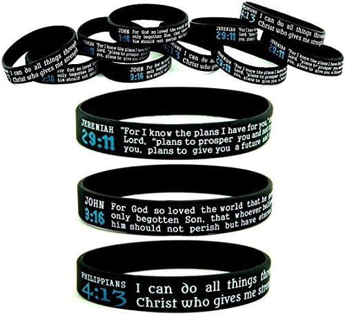 SCRIPTURE SILICONE BRACELETS, 5-PACK BULK - Jeremiah John Philippians Assortment - Unisex Adult Size - Christian Religious Bible Rubber Wristbands Gifts Ideas for Men Women Teens Adults (5 pack)