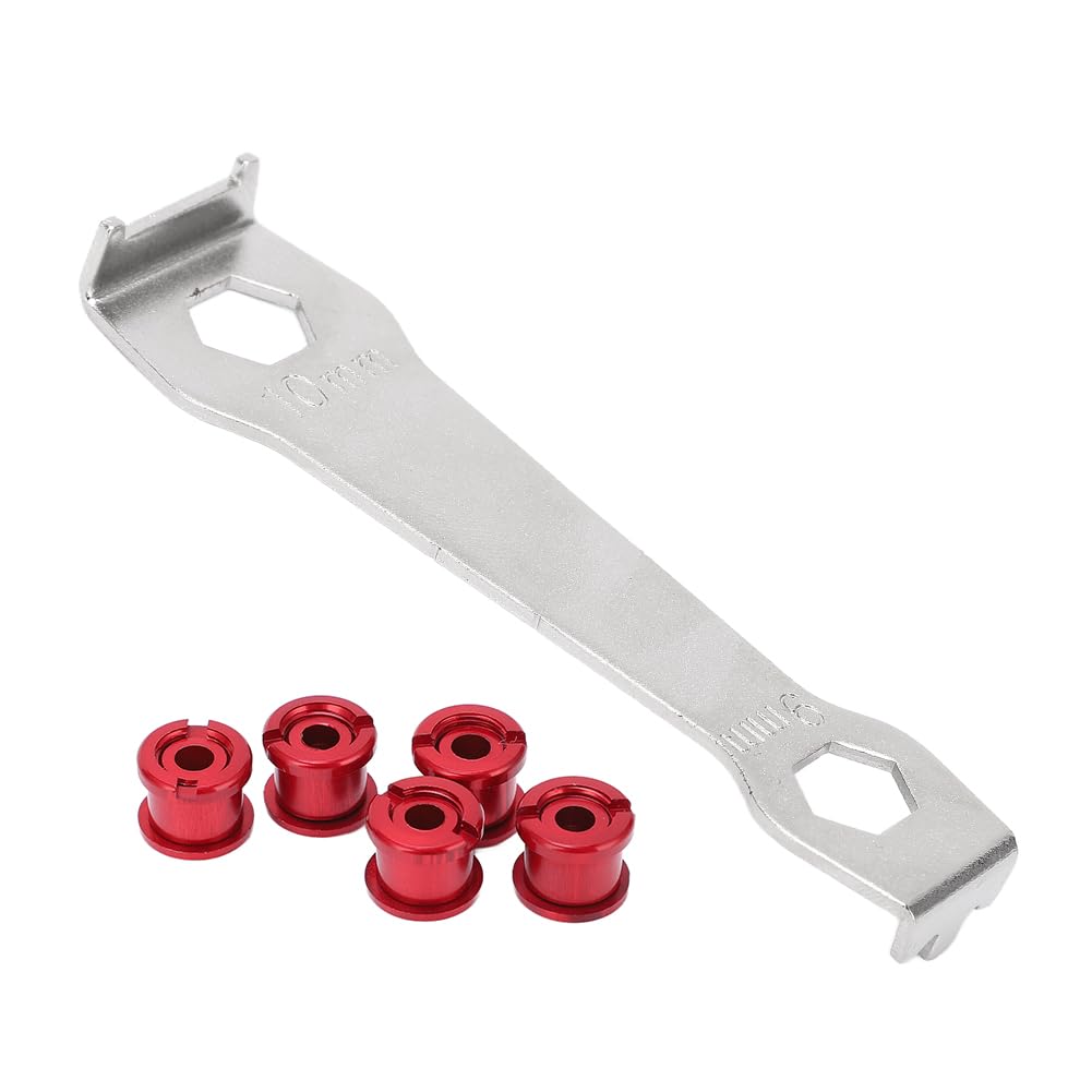 Tiiyee Single Chainring Bolts Kit, Anodized Aluminum Alloy MTB Chain Ring Bolts Nuts with 9/10 mm Wrench Replacement for Crankset Mountain Bike Road Bike Single Speed Bicycle Fixing Screws Repair Set