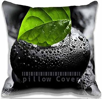 Cotton Polyester Pillowcase 18x18inch Twin Sides,Green Leaf And Black Stone Pillow Case Coushion Cover Protector Decorative for Home Hotel Couch Bed