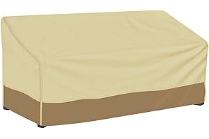iCOVER Patio Sofa Loveseat Cover, Waterproof 2-Seater Deep Lounge Cover, Easy On/Off, Buckles Drawstring Design, Sand 90x34x3