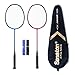 Senston - High Grade 2 Player Graphite Badminton Racket Set - Including 1 Badminton Bag/2 Rackets/2 Grip(red+Blue)