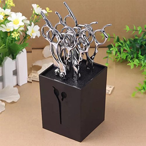 MissLytton Professional Salon Scissors Holder Rack, Hairdresser Scissor Storage Case Keeper, Modern Hairdressing Combs Clips Desktop Desk Organizer Accessories for Hair Stylist Office Home - Black - Thumbnail 4