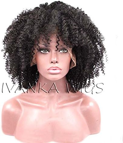 IVANKA WIGS Afro Kinky Curl Full Lace Human Brazilian Hair Wigs with Baby Hair Pre Plucked Virgin 130% 12" inches Free Part