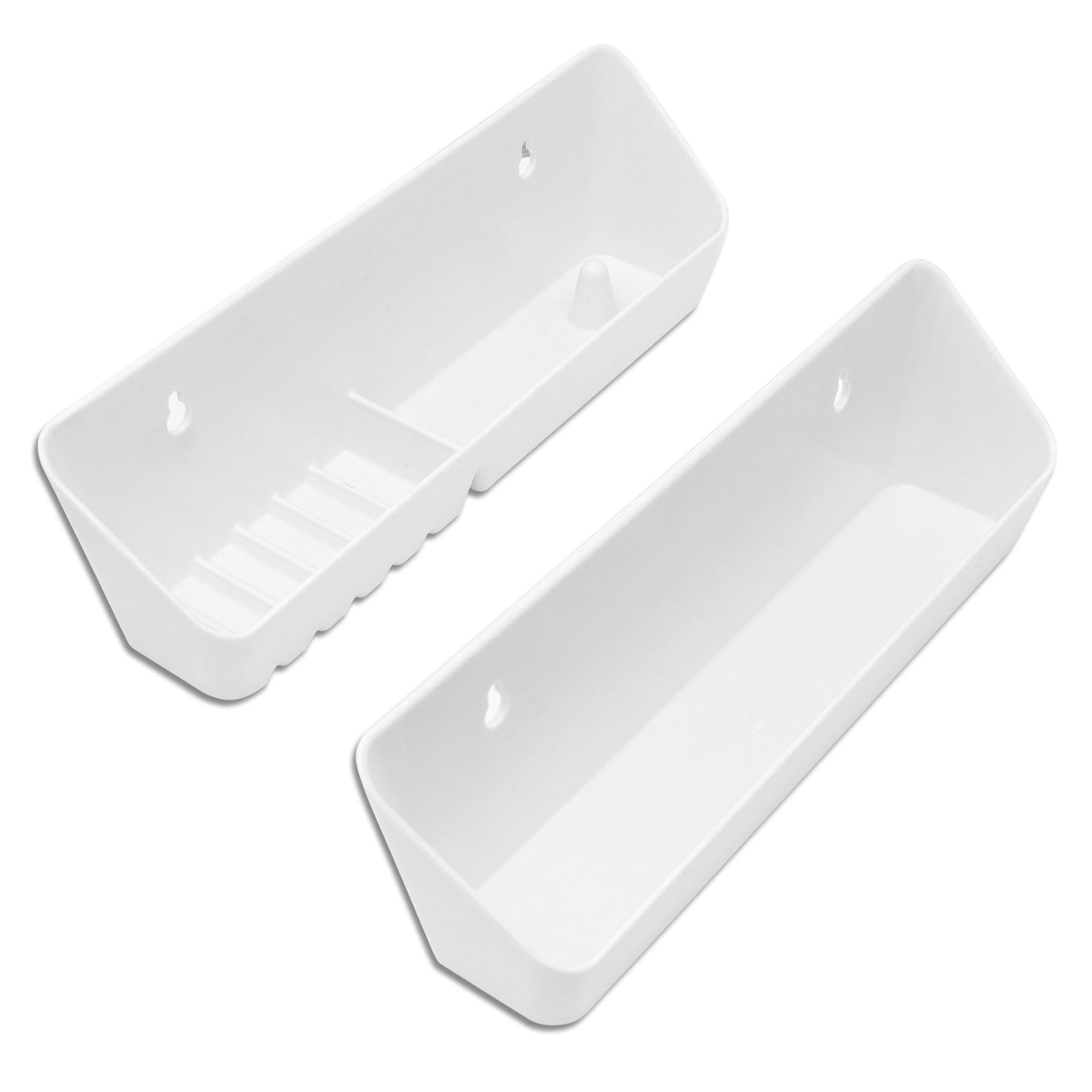Photo 1 of Baudelun 14 inch Tip Out Sink Tray, 2 Pack Molded Sink Front Tip-Out Trays with Mounting Screws, Pull Out Shelf Home White Organizer, White (14 inch)