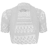 Thever Women Short Sleeve Knitted Crochet Shrug Bolero Cardigan Ladies Crop Top (S(6-8), White)
