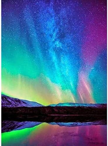 FENSIN 5D DIY Three-dimensional Full Resin Diamond Cross Stitch Round Diamond Embroidery Diamond Starry Sky Aurora Decoration Painting Wall Art Wall Decoration (B)