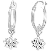 Boma Jewelry Sterling Silver Lotus Blossom Flower Snap Down Closure Tube Hoop Earrings