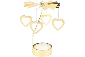 ZTEXKEE Rotating Candlestick Christmas Carousel Spinning Tea Light Gold Candle Holder for Romantic Wedding, Christmas Party, Home Table Decorations, Holiday Favor Gift