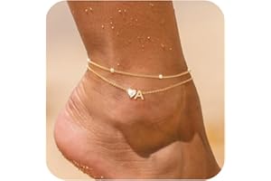 NECOCY 14k Gold Plated Love Heart Initial Anklets for Women Dainty CZ Anklet Trendy Waterproof Fashion Jewelry Gifts for Women