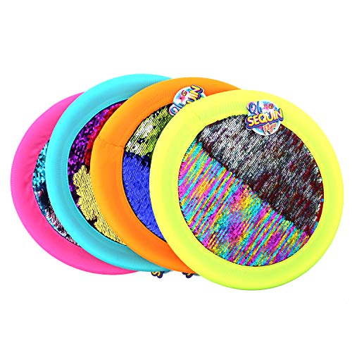 Soft Sequin Frisbee 12" Holographic Flyers Glitter Shiny Shimmery Indoor Outdoor Flying Disk with 2 GosuToys Stickers (2 Pack Assorted Colors)