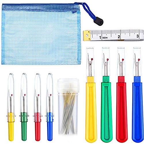 Kasmena 40Pcs Colorful Hand Sewing Seam Ripper,Thread Stitch Remover Tool,Cross Stitch/Embroidery Hand Needles,Soft Tape Measure and Storage Bag for Sewing and Craft Art Work