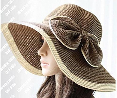 Great Girls Favorite Color Large Bow Large Brimmed Hat / Beach Hat Brown