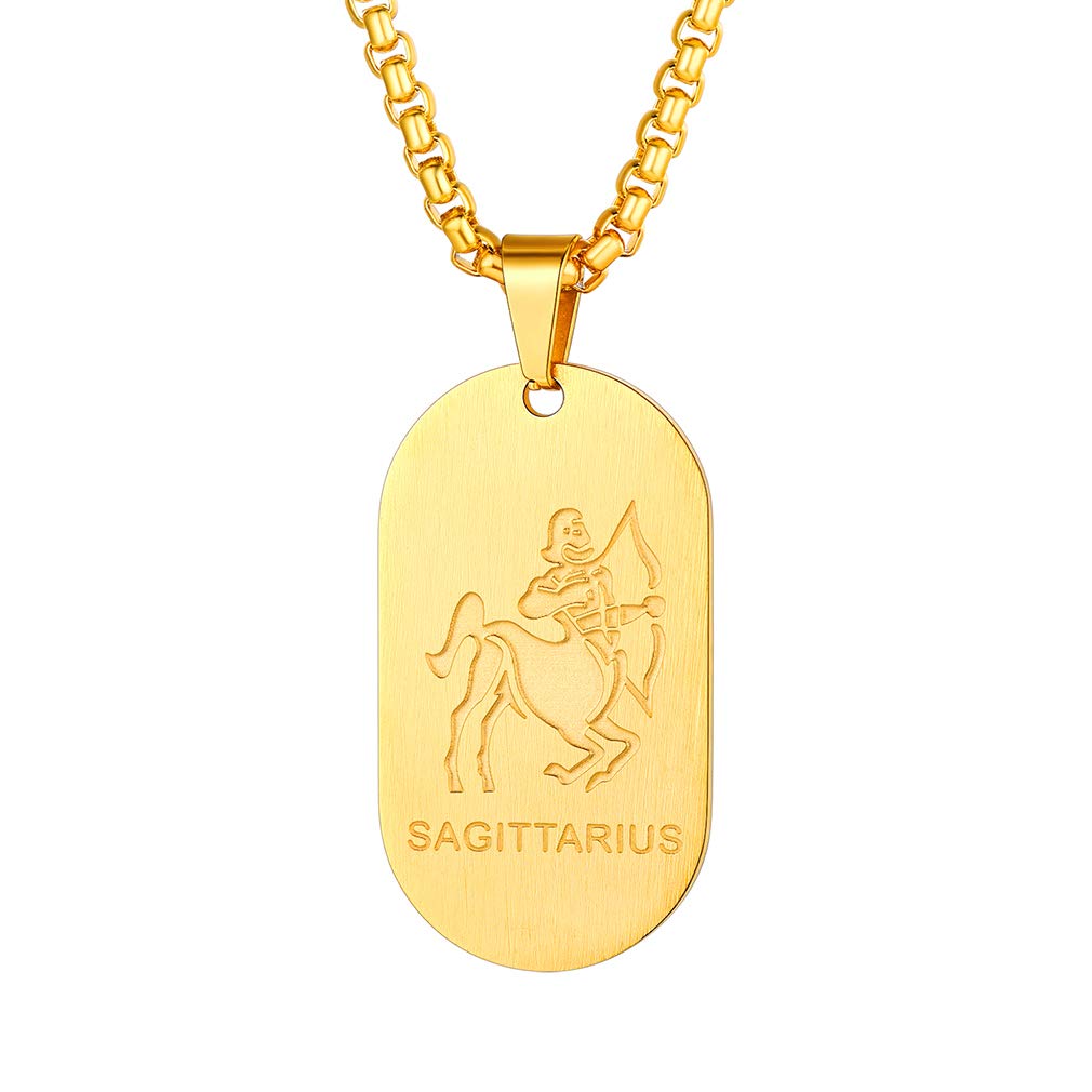 Custom4U Sagittarius Necklace Gold Steel Dog Tag Chain Horoscope Jewellery Birthday Gift