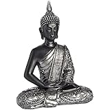 Hill Interiors "Dark Meditating Buddha" Statue, Silver/Black