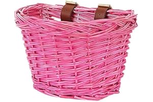 EIRONA Kids Bicycle Wicker Basket with Straps for 12-16 Inch Kids Bike, Tricycle, Scooter, (Pink & Purple & Brown)