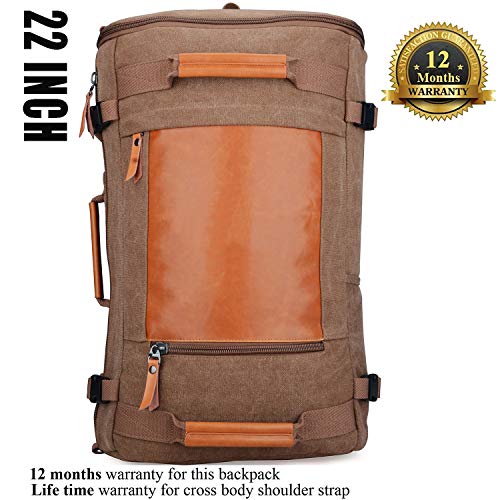 WITZMAN Men Vintage Canvas Rucksack Travel Duffel Backpack Retro Hiking Bag 2063 (22inch Brown) - Thumbnail 3