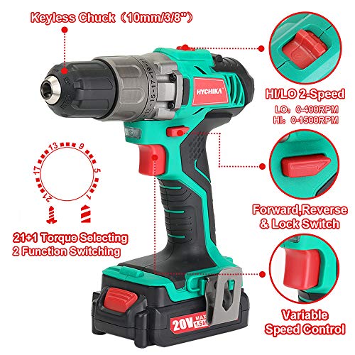 image for HYCHIKA BETTER TOOLS FOR BETTER LIFE Cordless Drill Driver, HYCHIKA 1