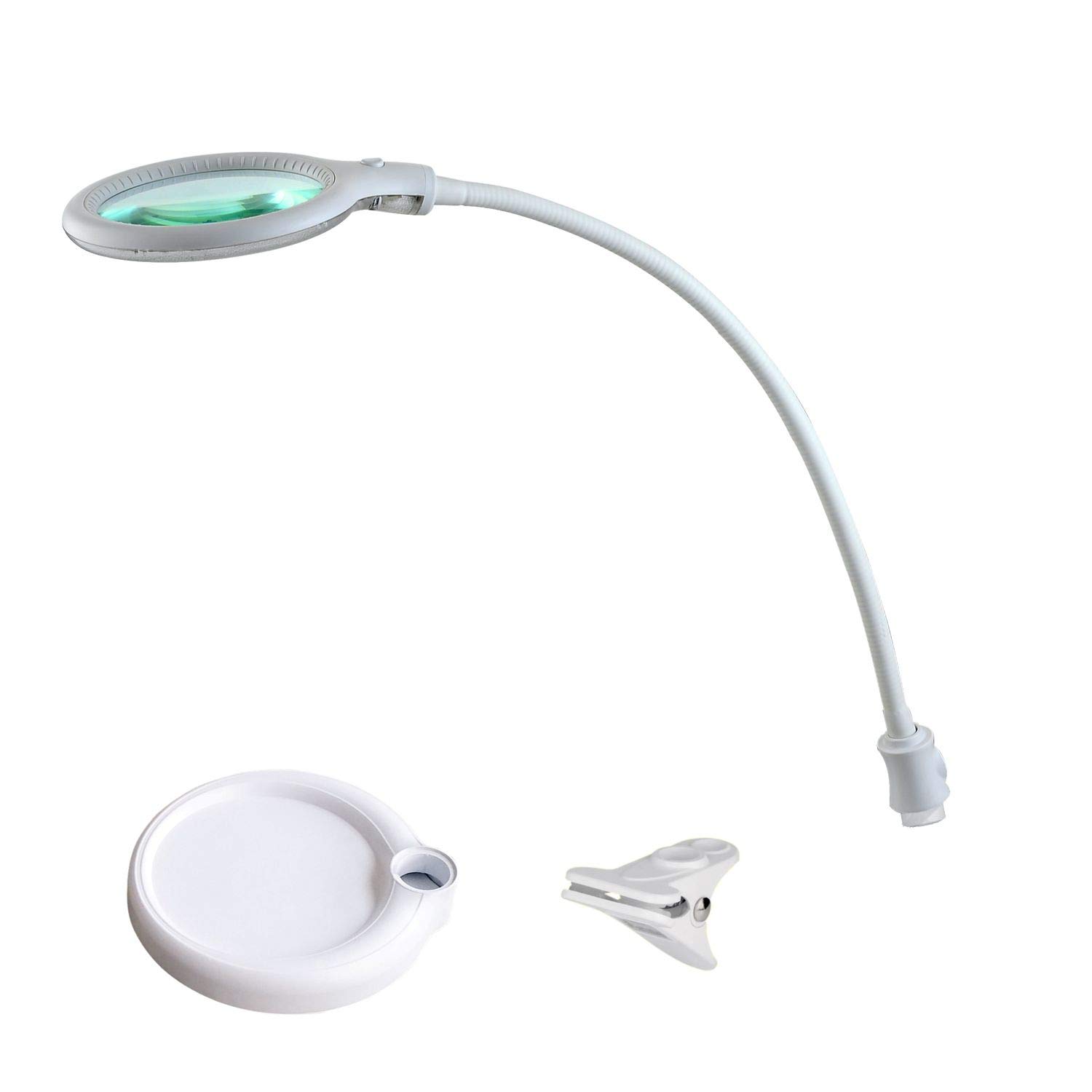 Lumeno 6805WS Magnifying lamp, 30 SMD LEDs, 6 watts, 550 Lumen, 5 dioptres, LED clamp lamp with 100 mm Real Glass Lens, for Beauty Salons, Cosmetics, hobbyists, Color: White