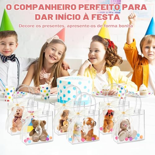 Gavzrt 20 * 20 * 8 cm Sacola de Presente Transparente PVC com Alça Reutilizável para Festas e Eventos - 50 Unidades