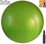 Fitness Ball with Air Pump, Green, 55cm/22in Diameter, Instruction Chart Included, Exercise Gym Swiss Stability Ball
