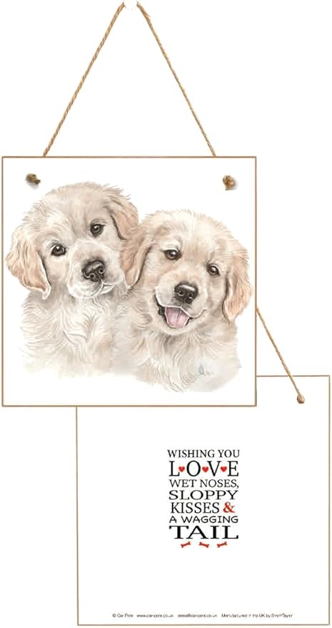Chiot Golden Retriever Cadeau En Bois A Suspendre Carte De Vœux Carte D Anniversaire Gratuit
