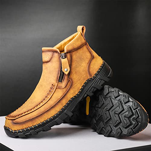 Govicta Leather Ankle Boots Hand Stitching Casual Loafers Boots for Men