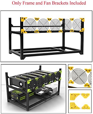 6 GPU Aluminum Stackable Mining Rig Open Air Frame Miner Case Unassembled Kit For ETH/ETC/ZCash Ethereum,Bitcoin,and Altcoins (Classic,Only Frame and Fan Brackets Included)