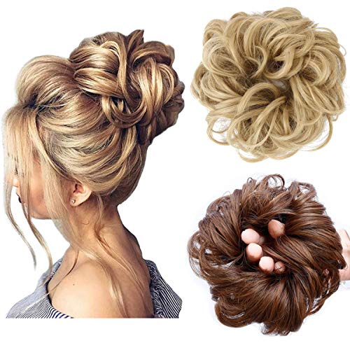 Messy Bun Hair Piece Thick Updo Scrunchies Synthetic Hair Extensions Ponytail Hair Wig Hairpiece Dark Brown Mix Light Auburn