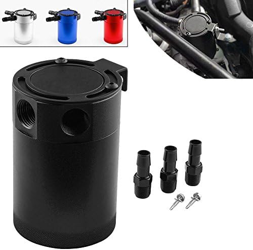 EDTara Compact Baffled 3-Port Oil Catch Can Reservoir Tank Waste Oil Recycle Oiler Double-side Oil Out Bottle Black