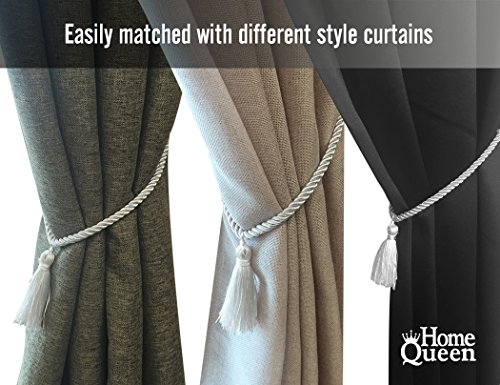 Home Queen Decorative Tassel Rope Tie Backs for Window Curtain, Hand Knitting Buckle Cord Drapery Tieback, Set of 6, Silver