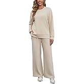 ZFLM Women Casual Two Piece Sweatshirt Outfit Lounge Set Long Sleeve Side Slit Tops Wide Leg Jogger Pants Streetwear