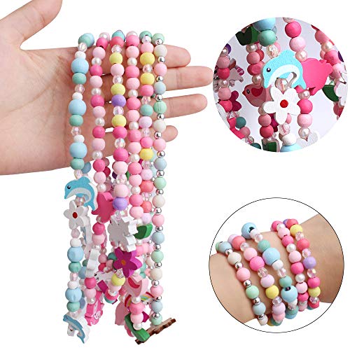 Hicdaw 18PCS Toddler Costume Jewelry Animal Friends Necklace Bracelet Set for Unicorn Party Favors Dress Up Gift for Girls - Thumbnail 4